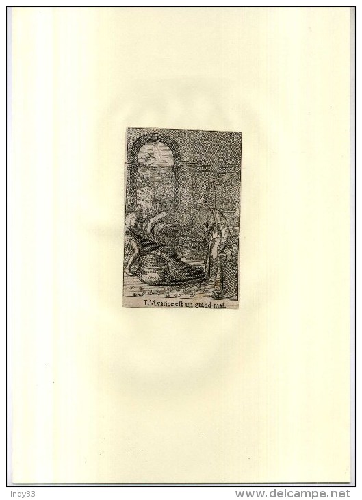 - L'AVARICE EST UN GRAND MAL  . EAU FORTE DU XVIIe S . DECOUPEE ET  COLLEE  SUR PAPIER - Religion & Esotericism