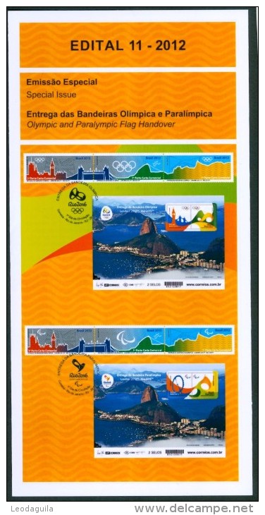 BRAZIL 2015 - OLYMPIC GAMES - Hand Out Of The Olympic And  Paralympic Flag Ceremonies  -  Official Brochure - Covers & Documents