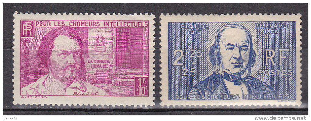 N° 438 Et 439 Au Profit Des Chômeurs Intellextuels: H.Balzac Et C. Bernard:Timbres Neuf Sans Charnière Gomme D´origine - Unused Stamps