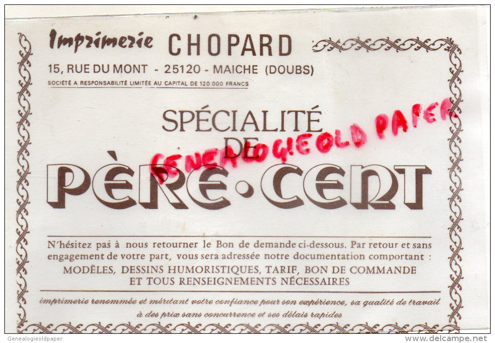 25 - MAICHE - CARTE PUBLICITAIRE IMPRIMERIE CHOPARD -15 RUE DU MONT - LE PERE CENT- - Other & Unclassified