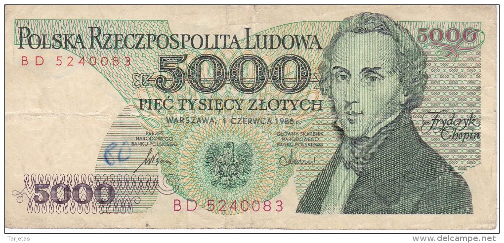 BILLETE DE POLONIA DE 5000 ZLOTYCH  AÑO 1982  (BANKNOTE) - Poland