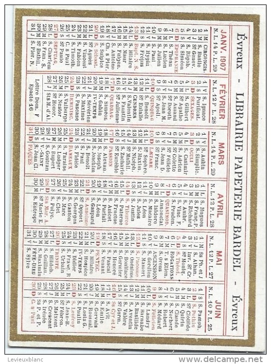 Calendrier De Poche/Librairie Papeterie BARDEL/Evreux/Eure/1907      CAL275 - Klein Formaat: 1901-20