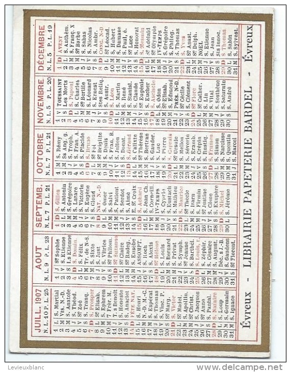 Calendrier De Poche/Librairie Papeterie BARDEL/Evreux/Eure/1907      CAL275 - Small : 1901-20
