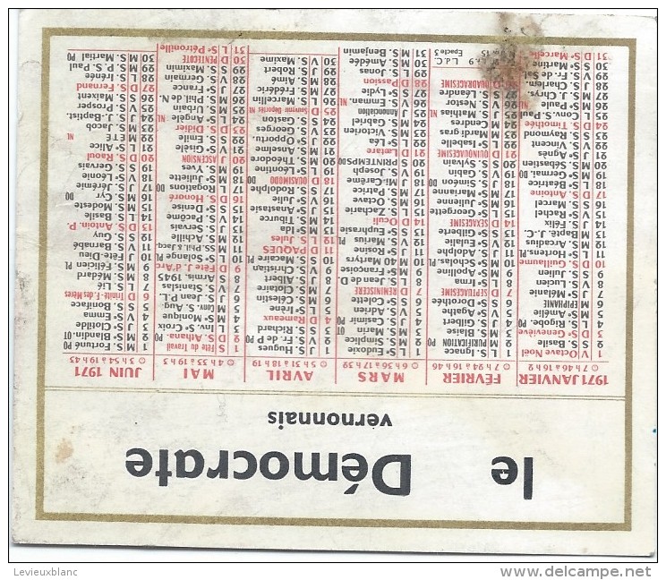 Calendrier De Poche/JOurnal/Le Démocrate Vernonnais/Vernon/Eure/1971      CAL280 - Tamaño Pequeño : 1971-80