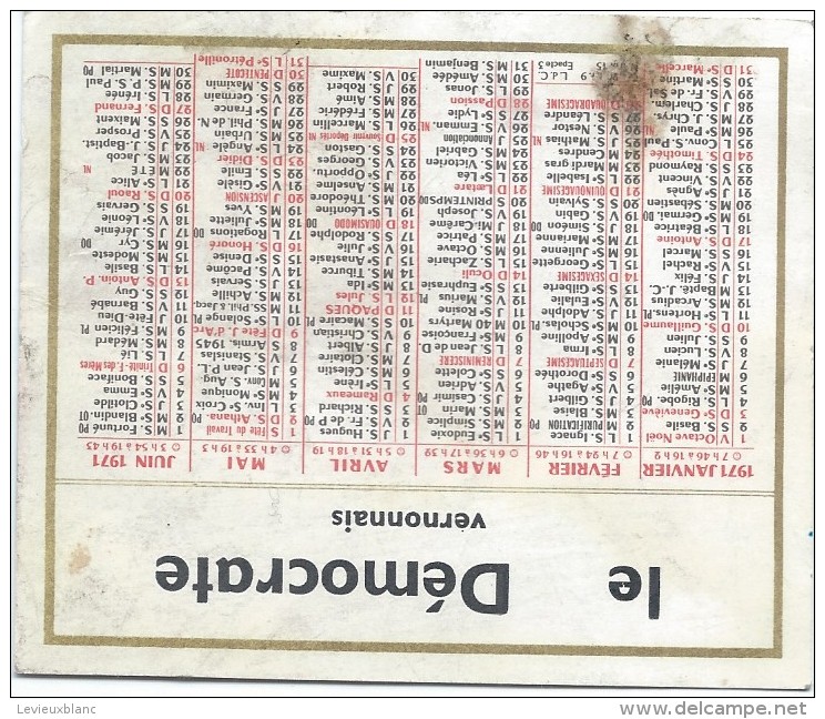 Calendrier De Poche/JOurnal/Le Démocrate Vernonnais/Vernon/Eure/1971      CAL280 - Kleinformat : 1971-80