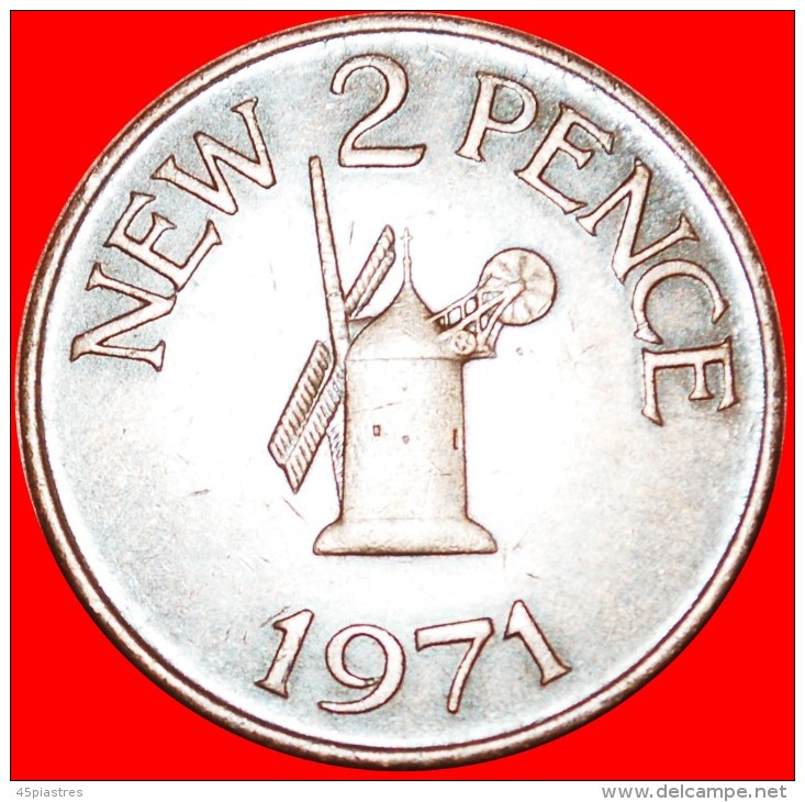 * WINDMILL: GUERNSEY ★ 2 NEW PENCE 1971! ELIZABETH II (1953-2022)  LOW START&#9733;NO RESERVE! - Guernsey