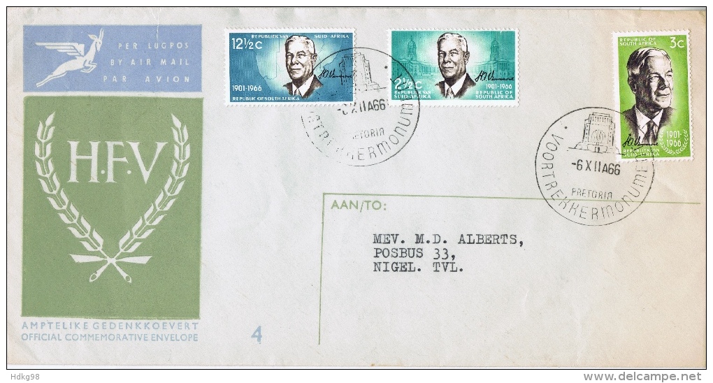 RSA+ Südafrika 1966 Mi 356-58 FDC Verwoerd - Covers & Documents