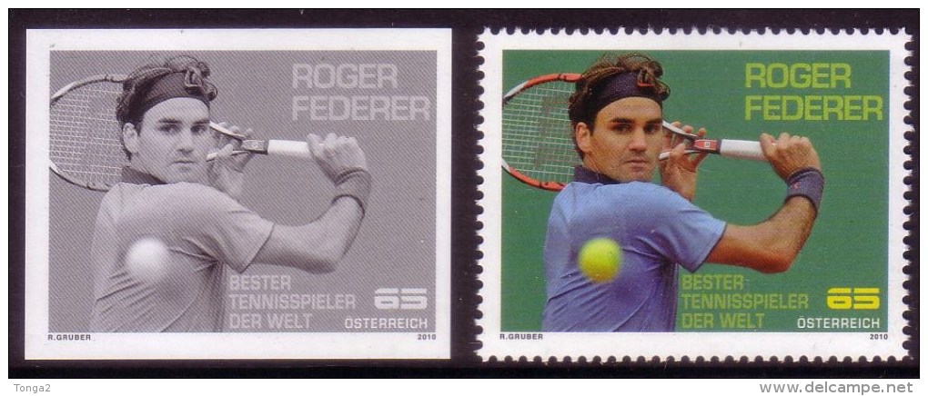 Austria Blackprint Proof + Issued Stamp - Tennis - Federer - Tennis