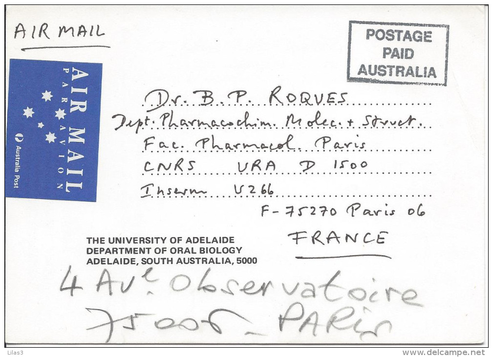 POSTAGE PAID AUSTRALIA Sur Carte Par Avion Pour La France 1993 - Marcophilie