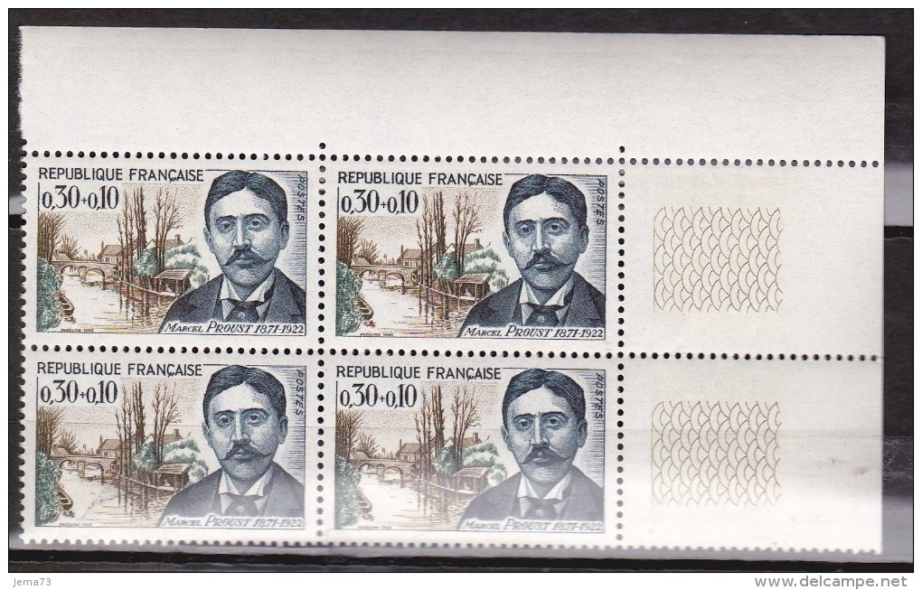 N° 1472 Célébrités:Marcel Proust Ecrivain Et Pour Saint Hilaire à Illier; Bloc De 4 Timbres Neuf - Unused Stamps