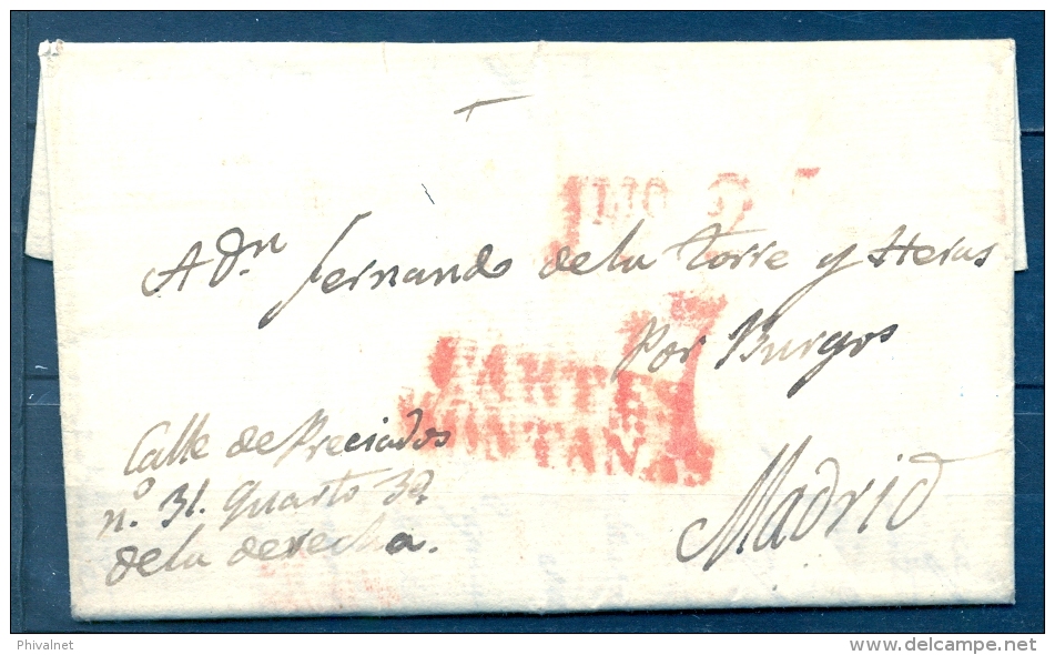 1833 , CANTABRIA , D.P. 9 , CARTA CIRCULADA ENTRE CARTES Y MADRID  , MARCA TIZÓN Nº 2 , " CARTES / MONTAÑAS " - ...-1850 Préphilatélie