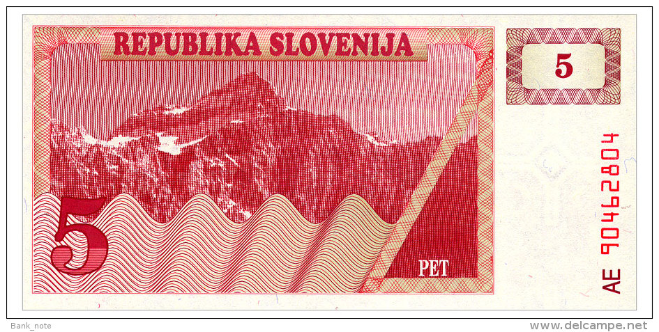 SLOVENIA 5 TOLARJEV 1990 Pick 3a Unc - Slowenien