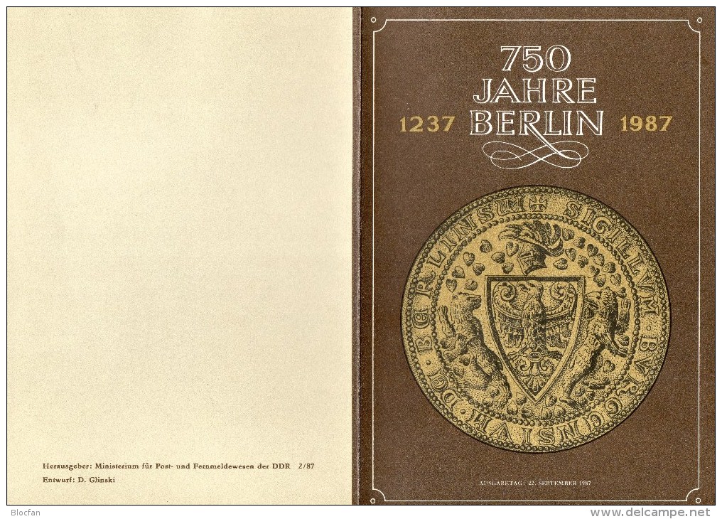 ETB 1-3/1987 750 Jahre Berlin DDR 3095/0,2972/5,3023/6,3071/4,Bl.84+89+SD-Block O 75€ Angler M/s Document Bf GDR Germany - 1e Jour – FDC (feuillets)