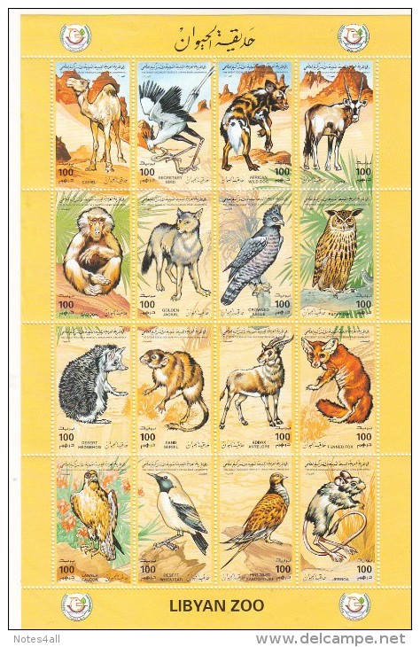 Stamps LIBYA 1995 SC-1506 LIBYAN ZOO ANIMALS MNH SEET OF 16 SET CV=$21 */* - Libia