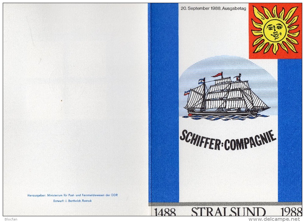 ETB 1+2/1988 10 Jahre Flug Jähn Im All DDR 3170/2,3198/1 O 21€ Schiffercompagnie Schiff Brigg Hb Document Bf GDR Germany - 1° Giorno – FDC (foglietti)