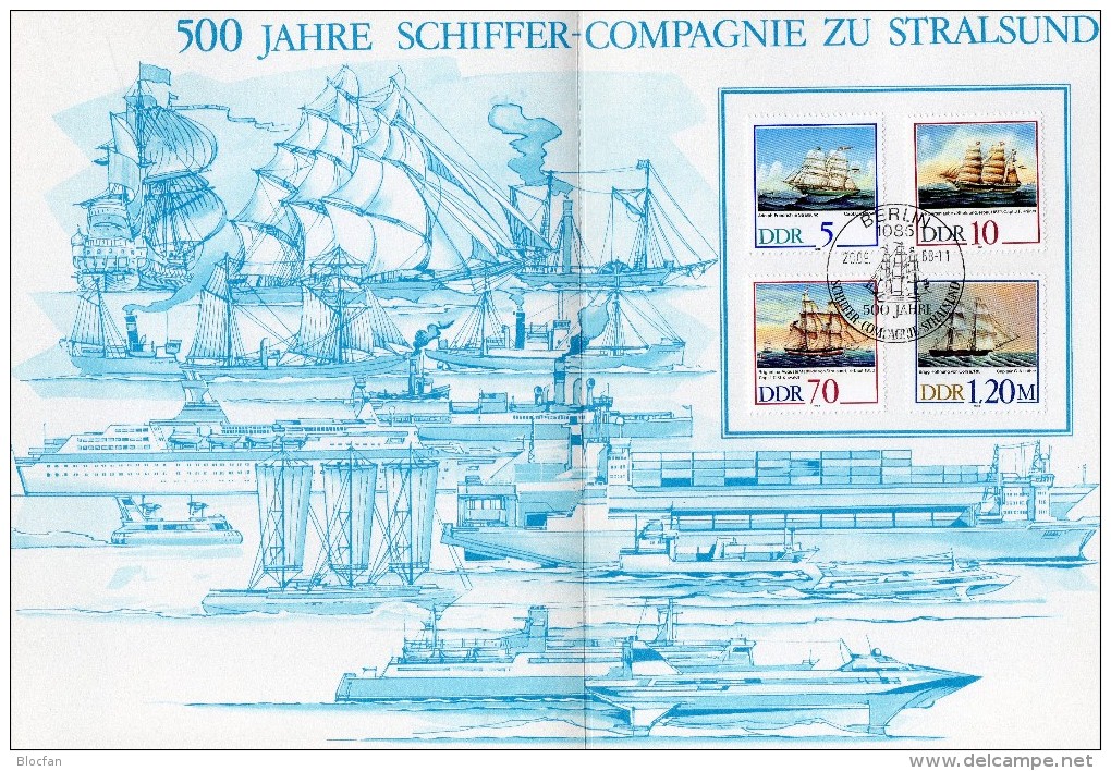 ETB 1+2/1988 10 Jahre Flug Jähn im All DDR 3170/2,3198/1 o 21€ Schiffercompagnie Schiff Brigg hb document bf GDR Germany