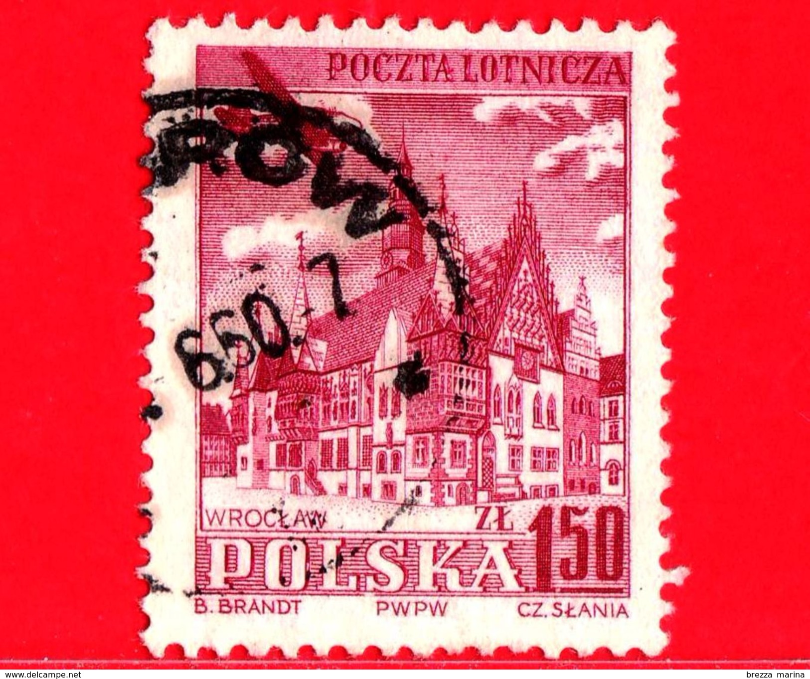 POLONIA - POLSKA - Usato - 1954 - Aereo Sopra Wroclaw - 1.50 P. Aerea - Oblitérés
