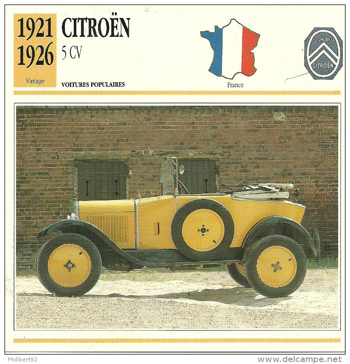 Fiche Technique Automobile Citroën 5 CV 1921-1926 - Voitures