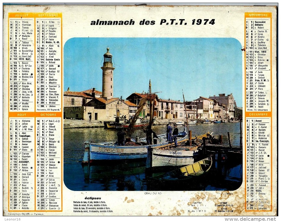 ALMANACH DES P.T.T 1974 (55)  -  2 Volets Complet ** SAINT BON - GRAU DU ROI ** Calendrier * OLLER * - Grand Format : 1971-80