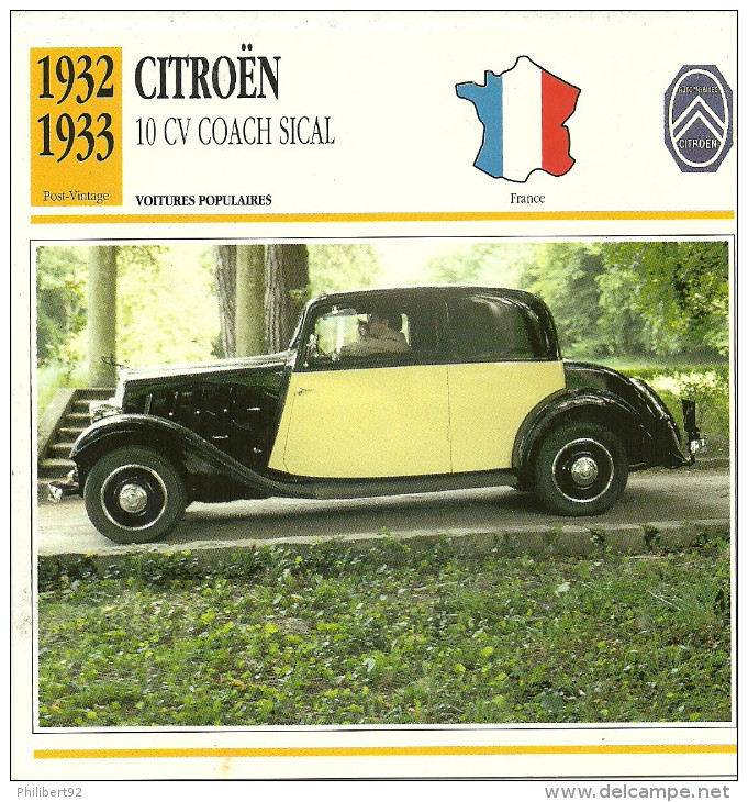 Fiche Technique Automobile Citroën 10 CV Coach Sical 1932-1933 - Voitures