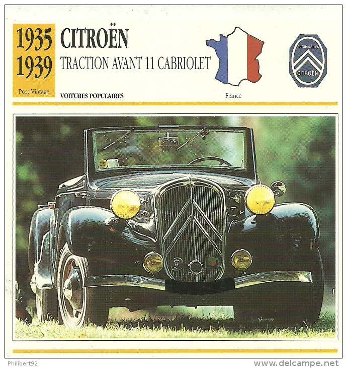 Fiche Technique Automobile Citroën Traction Avant 11 Cabriolet 1935-1939 - Voitures