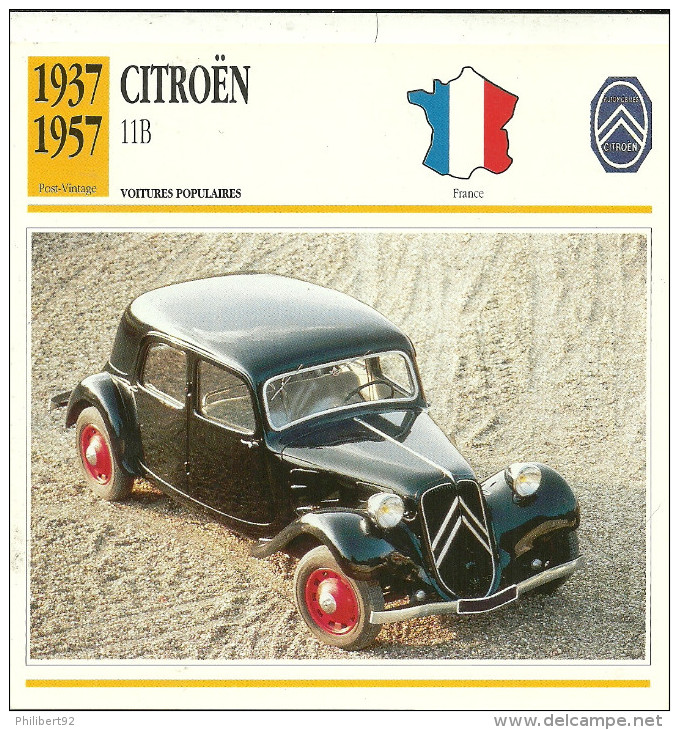 Fiche Technique Automobile Citroën Traction Avant 11B 1937-1957 - Autos