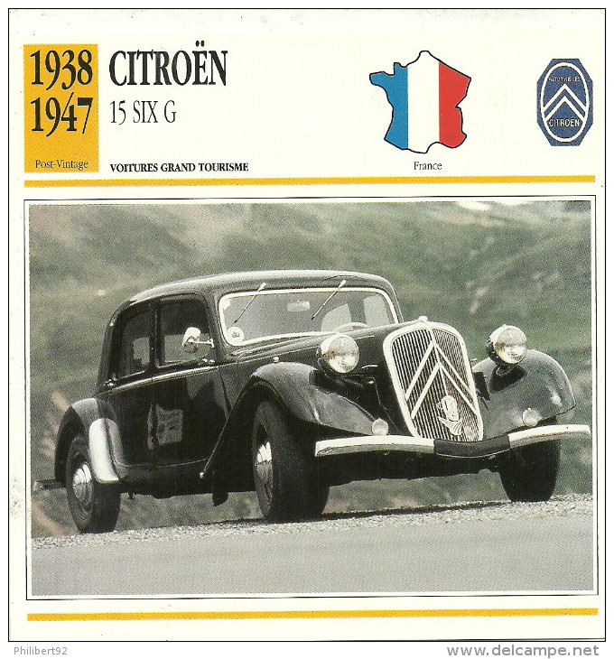 Fiche Technique Automobile Citroën Traction Avant 15 SIX G 1938-1947 - Voitures