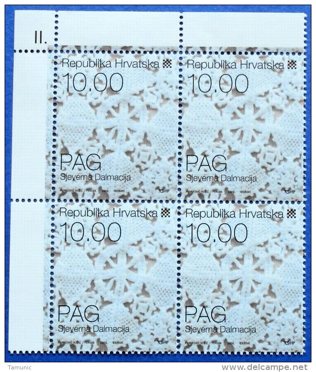 CROATIA MNH FOUR STAMPS ETHNOGRAPHIC HERITAGE PAG LACE 2014 - WITH NUMBER PLATE II - Croatia