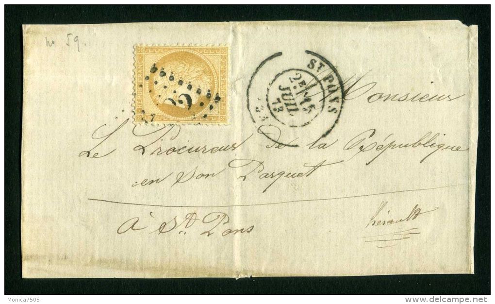 FRANCE :  BEAUX CACHET  DIVERS  SUR  FRAGEMENT ,  15  JUILLET  1873  , A  VOIR . - 1849-1876: Classic Period