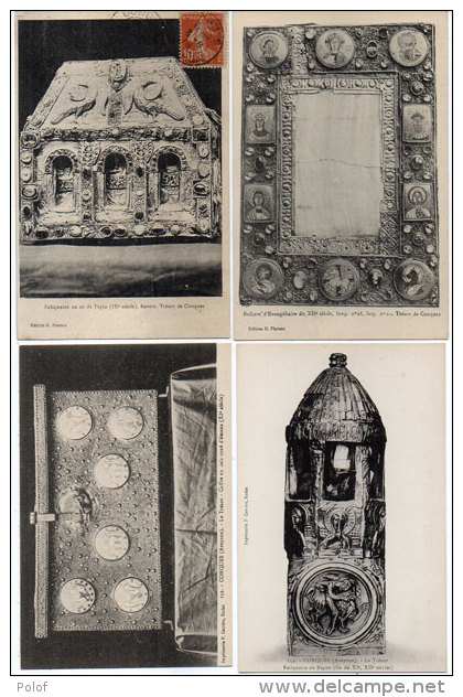 CONQUES -  4 CPA - Reliquaire En Or De Pépin - Reliquaire De Bégon - Coffre - Reliure D' Evangiliaire   (85274) - Autres & Non Classés