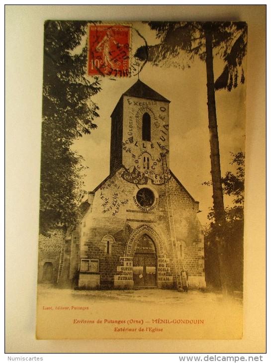 Carte Postale Putanges Menil Gondouin Extérieur De L'Eglise (oblitérée 1906 Timbre 10 Centimes) - Putanges