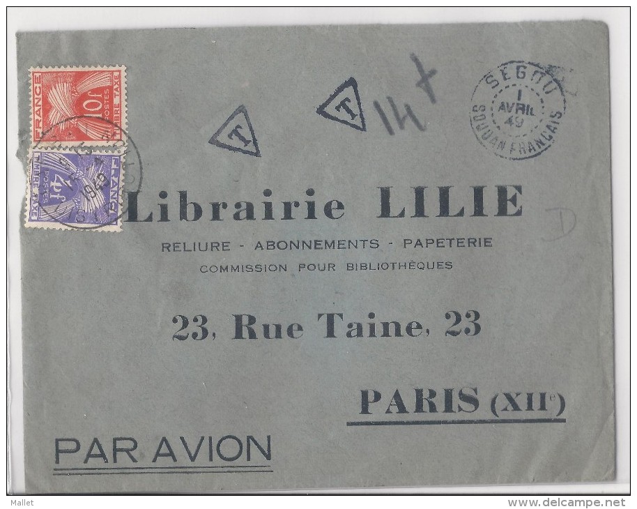 Lettre Par Avion Du Soudan Français (Mali) Pour Paris - 1949 - Taxée à 14 Frs - 1859-1959 Lettres & Documents