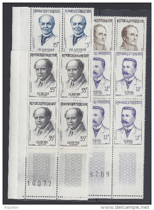 FR - 1958 - " GRANDS MEDECINS " - SERIE N°  1142 à 1145 EN BLOC DE QUATRE AVEC COINS NUMEROTES - XX - MNH - TB - - Unused Stamps