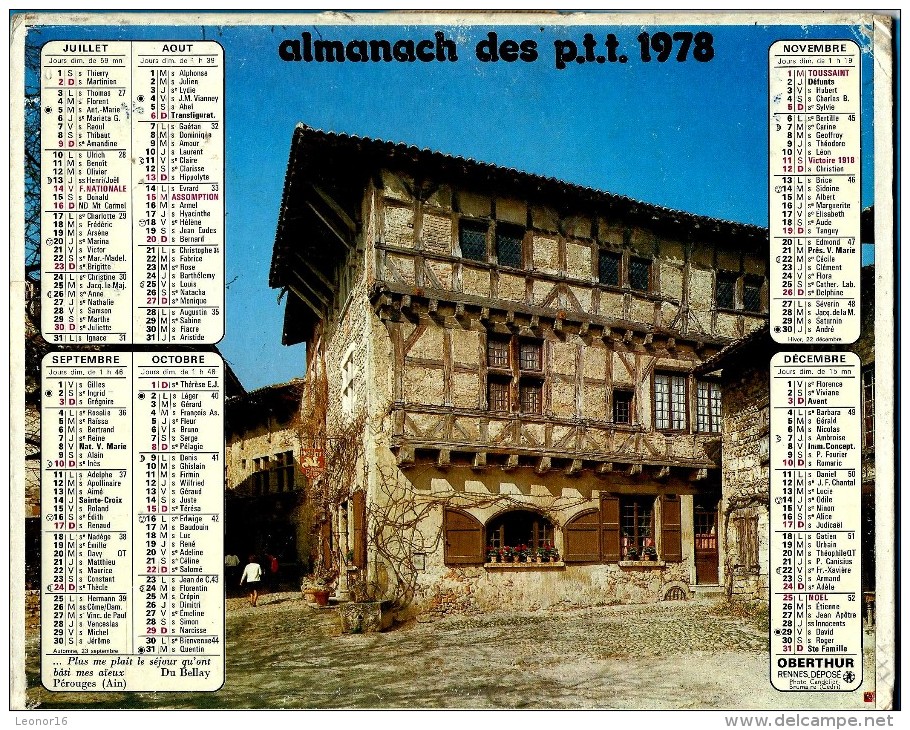 ALMANACH DES P.T.T 1978   -  2 Volets Complet ** MISON - DU BELLAY PEROUGES  **   -  Calendrier * OBERTHUR * - Big : 1971-80