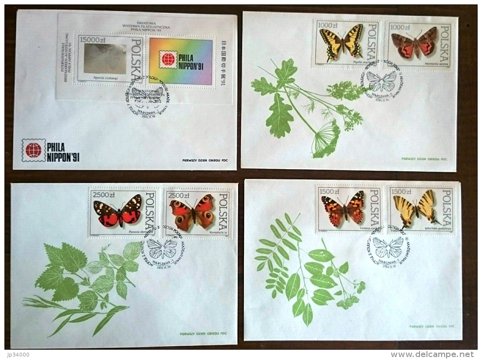 POLOGNE Papillons,papillon, Mariposas, Butterflies Yvert N° 3144/49+BF. FDC, 4 Enveloppes 1er Jour. - Papillons