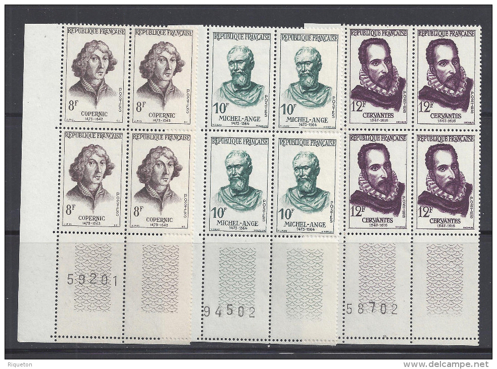 FR - 1957 -  " CELEBRITES ETRANGERES "  - SERIE N°  1132 à 1138 EN BLOC DE QUATRE AVEC COINS NUMEROTES - XX - MNH - TB - - Neufs