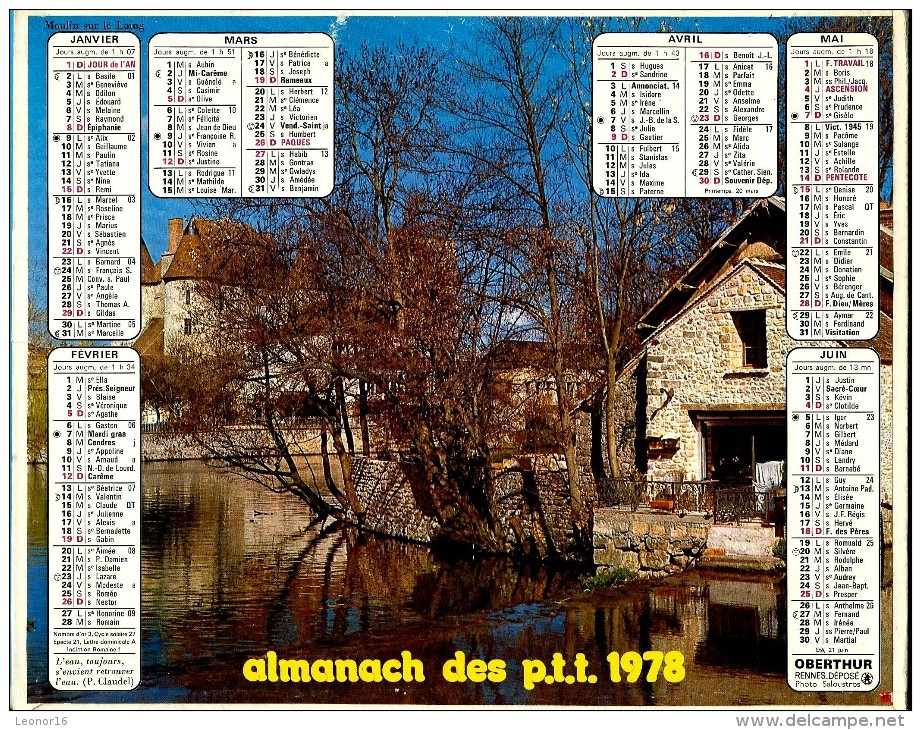 CALENDRIER ALMANACH DES PTT 1978 - ENFANTS ET ANIMAUX, OBERTHUR