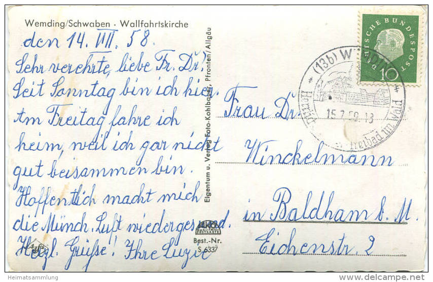 Wemding - Wallfahrtskirche - Foto-AK - Verlag - Foto-Kohlbauer Pfronten Gel. 1959 - Wemding