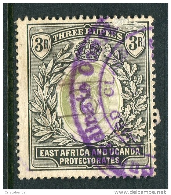 East Africa & Uganda Protectorates 1903-04 KEVII - 3r Green & Black - Wmk. Crown CC - Fiscally Used (SG 11) - Punched - East Africa & Uganda Protectorates