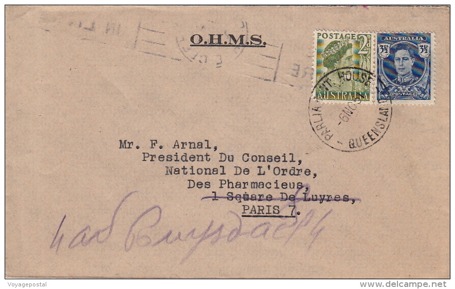 Lettre CaD Parlia Pour La France 1951 >> O.H.M.S - Brieven En Documenten