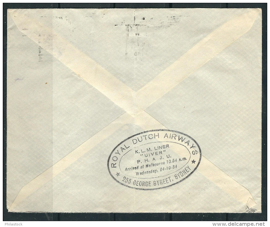 AUSTRALIE 1934 N° 98 Obl. S/enveloppe Comm. PA Royal Dutch Air Lines Pour Les Pays Bas - Storia Postale