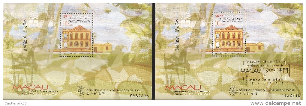 E)1999 MACAU, HERITAGE LISTED, BUILDINGS TAP SEAC, ARCHITECTURE, PAINTINGS, GOLD OVERPRINT, SOUVENIR SHEET, MNH - Other & Unclassified