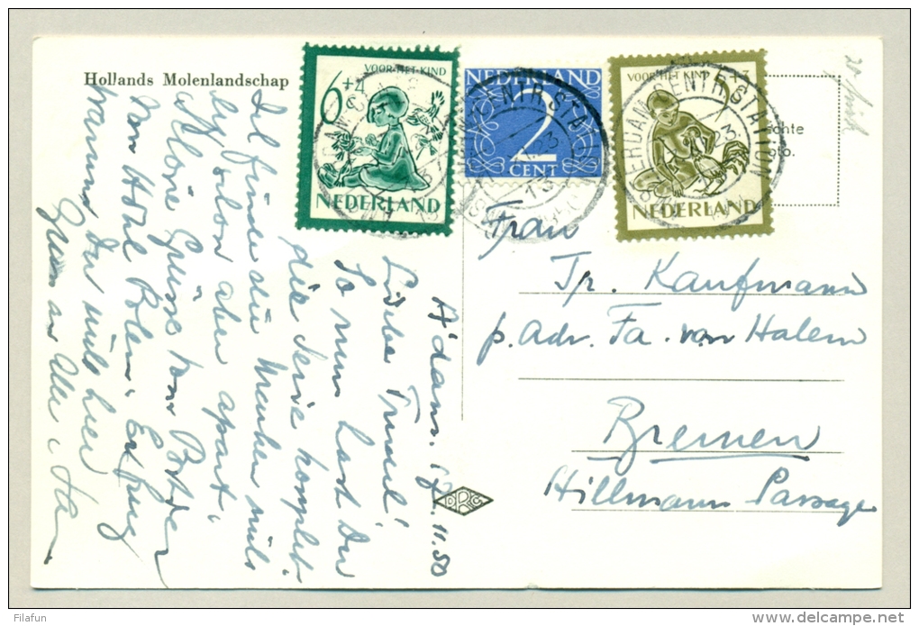Nederland - 1950 - 5 En 6 Cent Kind Als Combinatie Frankering Op Ansicht Naar Bremen / Duitsland - Lettres & Documents