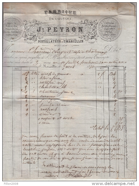 Lettre Envoyée En 1870 à M. Charroud, Limonadier, à Chatonnay - Châtonnay