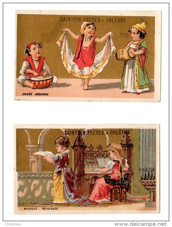 Lot De 2 Chromos Saintoin, Orléans, Danse Indienne, Musique Réligieuse - Autres & Non Classés