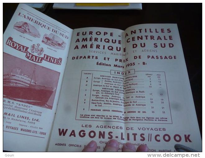 AA3-9 LC146 1955 Compagnie Des Wagons Lits Services Martimies Et Aériens Mars 1955 Europe Antilles Amérique Aviation - Timetables