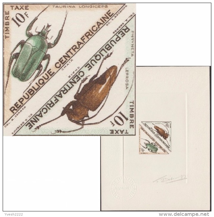Centrafrique 1962 Y&T Taxe 9/10. Épreuve D´artiste. Insectes, Scarabées. Inscription Erronée. Taurhina Longiceps - Fouten Op Zegels