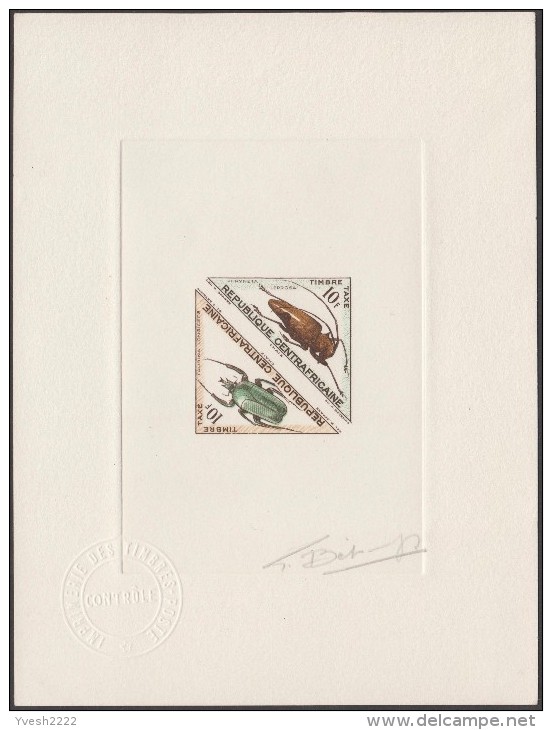 Centrafrique 1962 Y&T Taxe 9/10. Épreuve D´artiste. Insectes, Scarabées. Inscription Erronée. Taurhina Longiceps - Oddities On Stamps