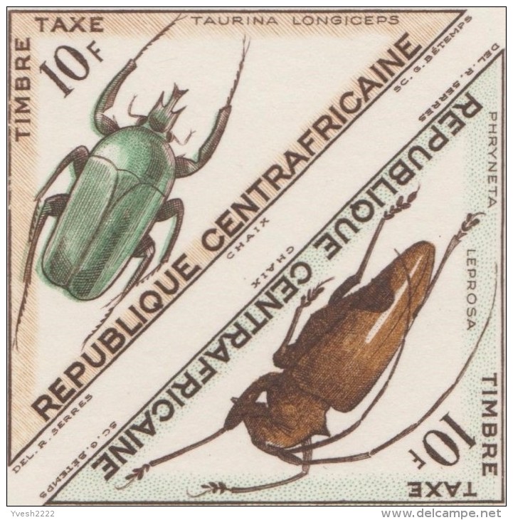 Centrafrique 1962 Y&T Taxe 9/10. Épreuve D´artiste. Insectes, Scarabées. Inscription Erronée. Taurhina Longiceps - Oddities On Stamps