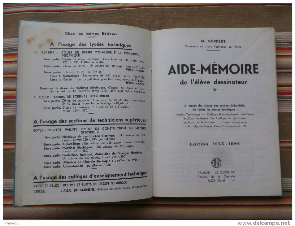 AIDE MEMOIRE De L'eleve Dessinateur M. NORBERT NIMES   1965 - 1966 - Über 18